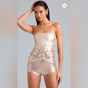 Oh Polly Pink Sleeveless Jumpsuit with Structured Bodice and Statement Belt